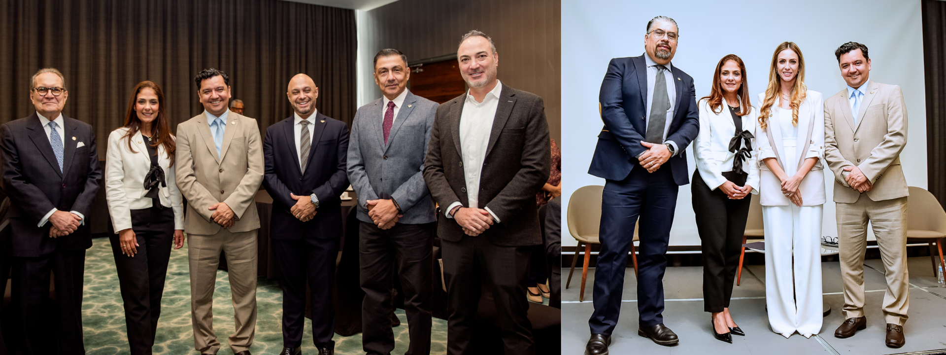 La Junta Directiva de WBO presente en la Junta de Mejores Prácticas 2025 de BASC México. Primera foto, de izquierda a derecha: Aldo Defilipi, vocal Junta Directiva WBO; Suzanne Lemaitre, directora ejecutiva WBO; Oscar Sánchez, presidente Junta Directiva WBO; Oscar Andrade, vicepresidente Junta Directiva WBO; Pedro Pablo Peña, tesorero Junta Directiva WBO y Víctor Almiray, representante Huawei. Segunda foto, de izquierda a derecha:  Luis Valencia Ponce, presidente Junta Directiva BASC Occidente de México; Suzanne Lemaitre, directora ejecutiva WBO; Cecilia Carrascal, directora ejecutiva BASC Occidente de México; y Oscar Sánchez, presidente Junta Directiva WBO.