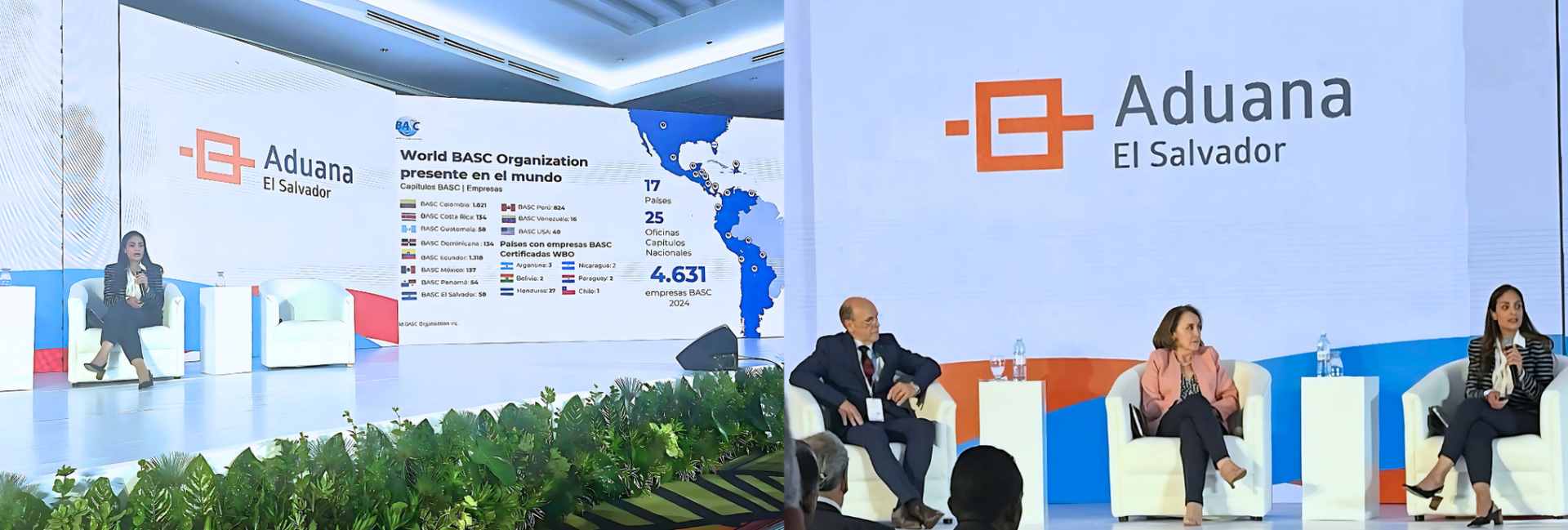 Momentos durante el panel “Compromiso con la Ética y la Transparencia” presentando la experiencia BASC.