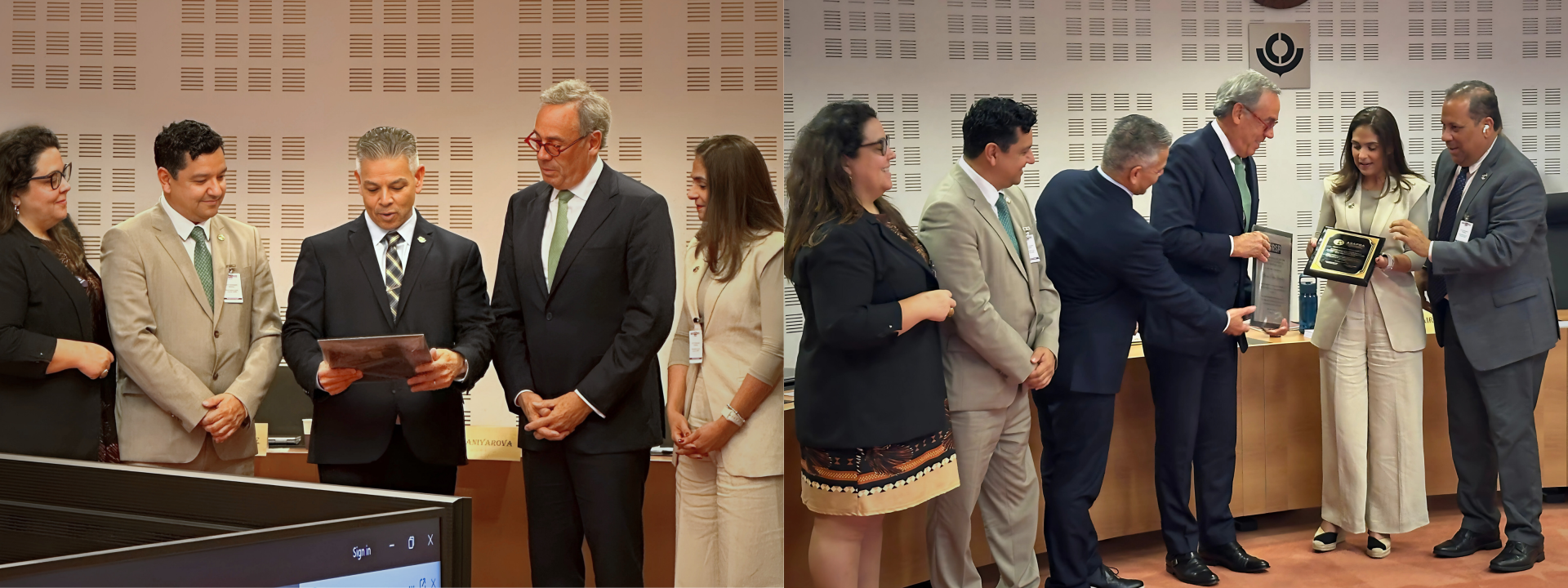 Momentos durante los reconocimientos al Sr. Alfonso Rojas, presidente saliente del GRSP de las Américas y el Caribe.
